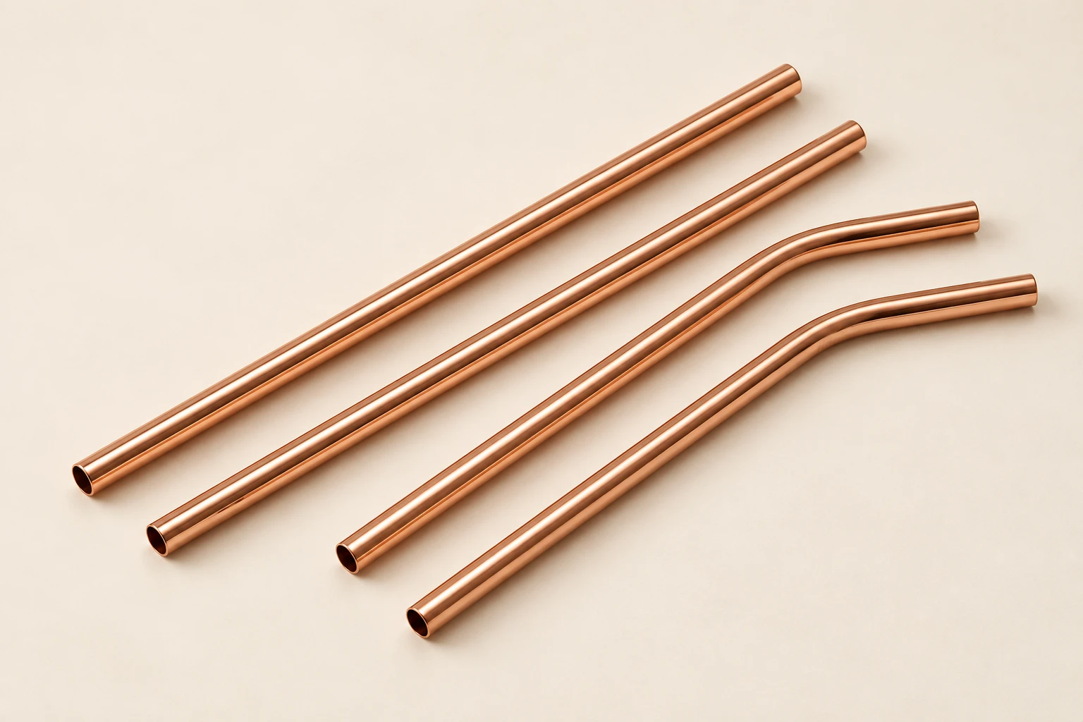 Illustrative straight and bent copper straws